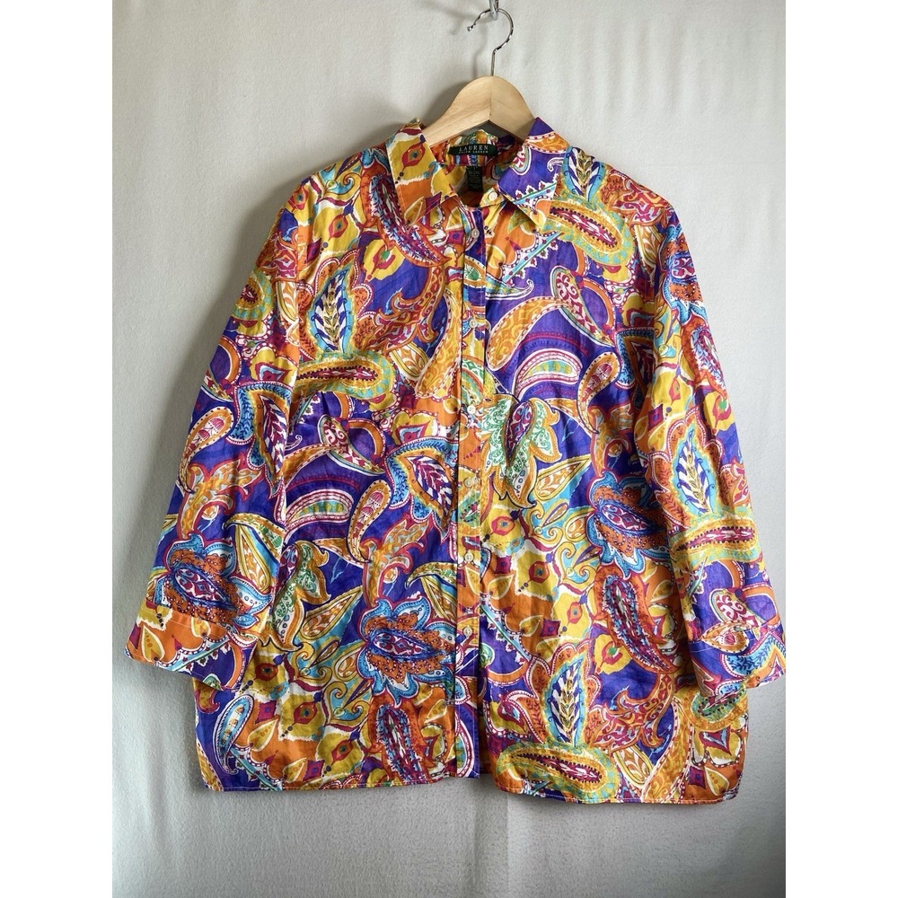 Lauren Ralph Lauren Shirt Jacket 2X Paisley Colorful Lightweight Button Front